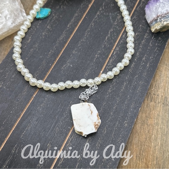 Statement silver turquoise and pearls big charm necklace - Picture 1 of 1
